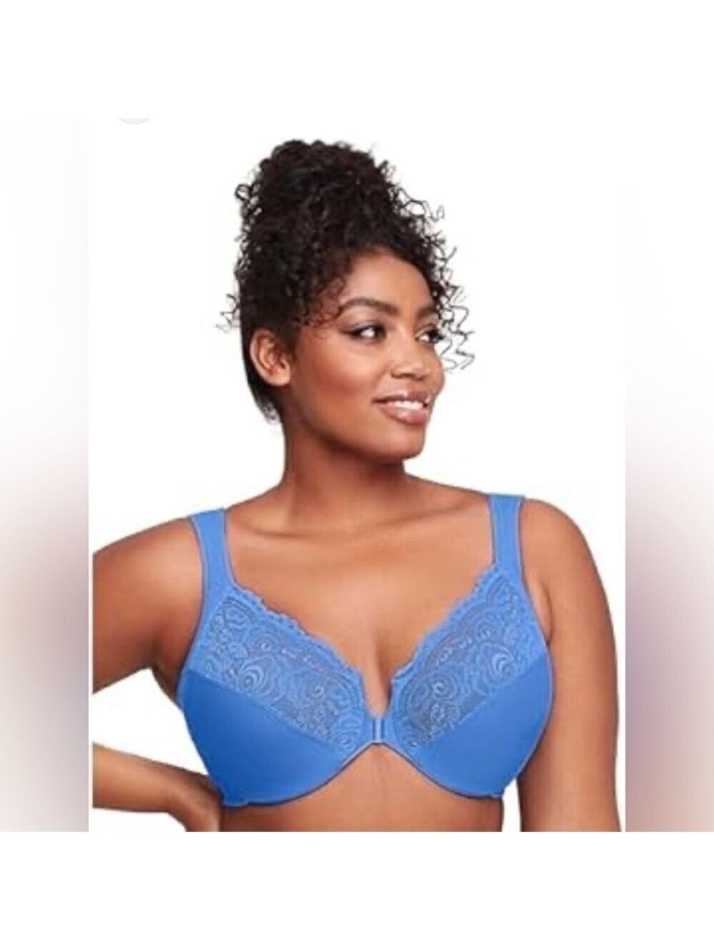Glamorise periwinkle lace unpadded wonderwire bra with front closure 48C